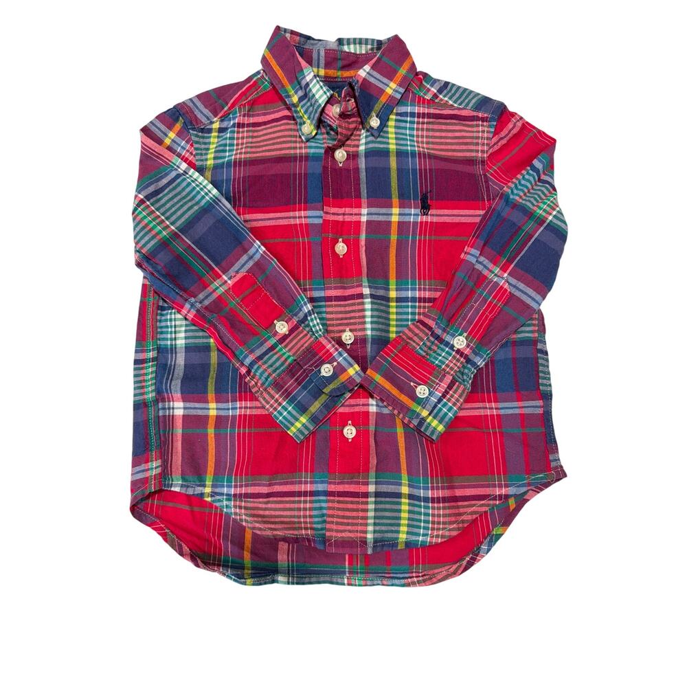 Ralph Lauren Polo 2T Shirt Youth Toddler Multicolor Botton Long Sleeve Plaid